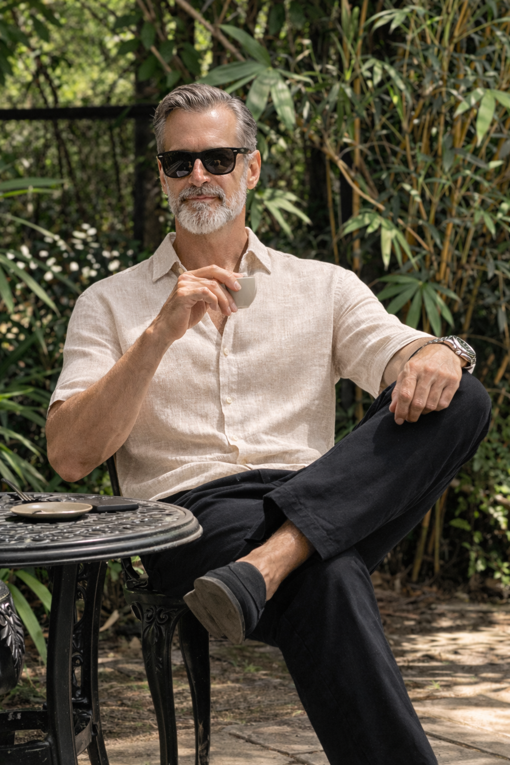 Half Sleeve Linen Pair For Men | Beige Linen Shirt with Black Pant