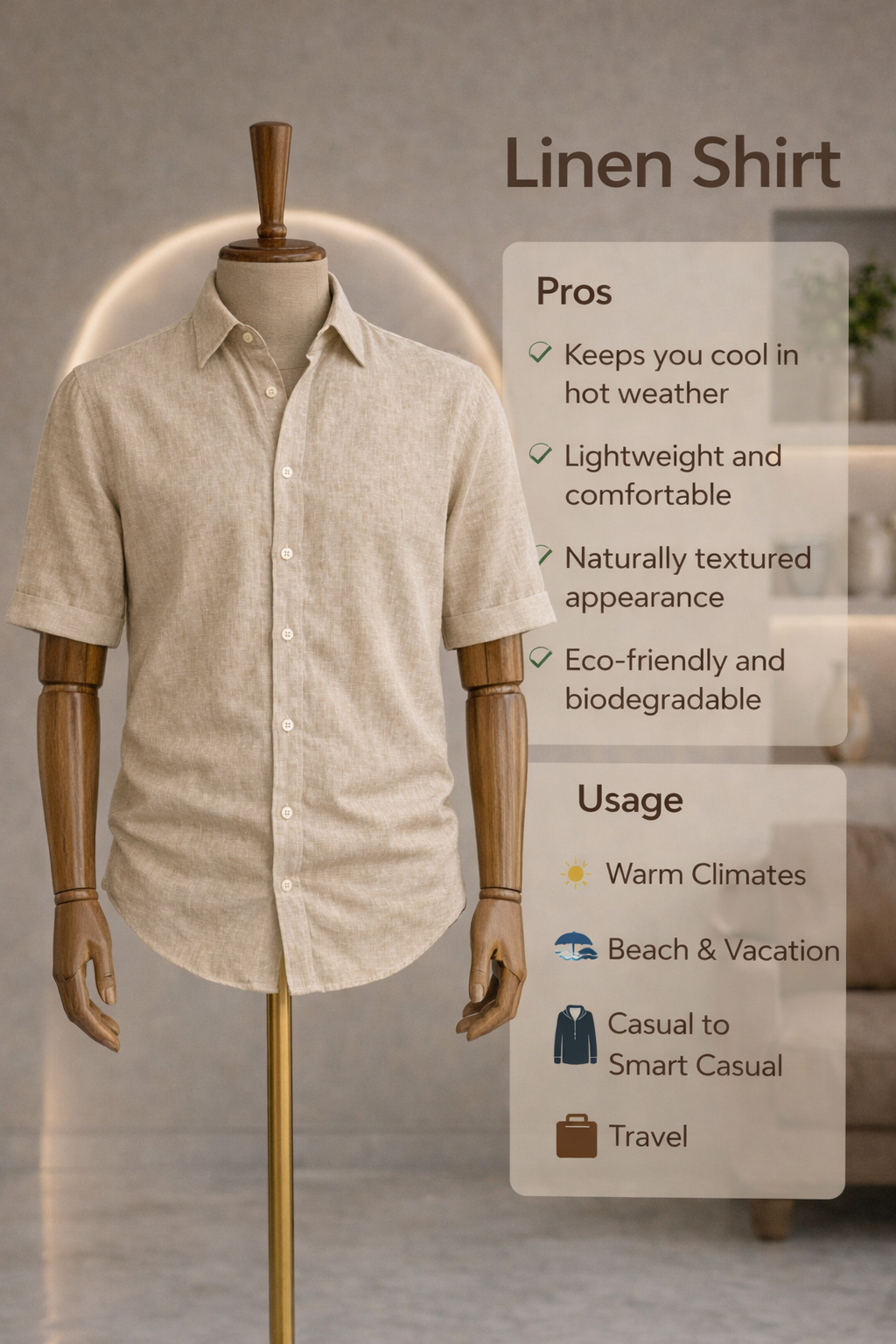 Half Sleeve Linen Pair For Men | Beige Linen Shirt with Black Pant