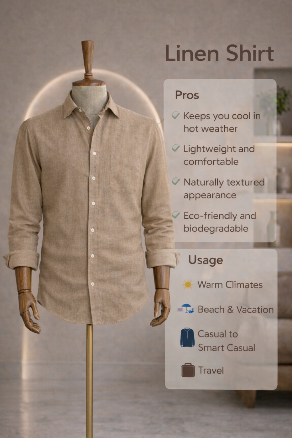 Full Sleeve Linen Pair For Men | Khaki Linen Shirt with Black Linen Pant