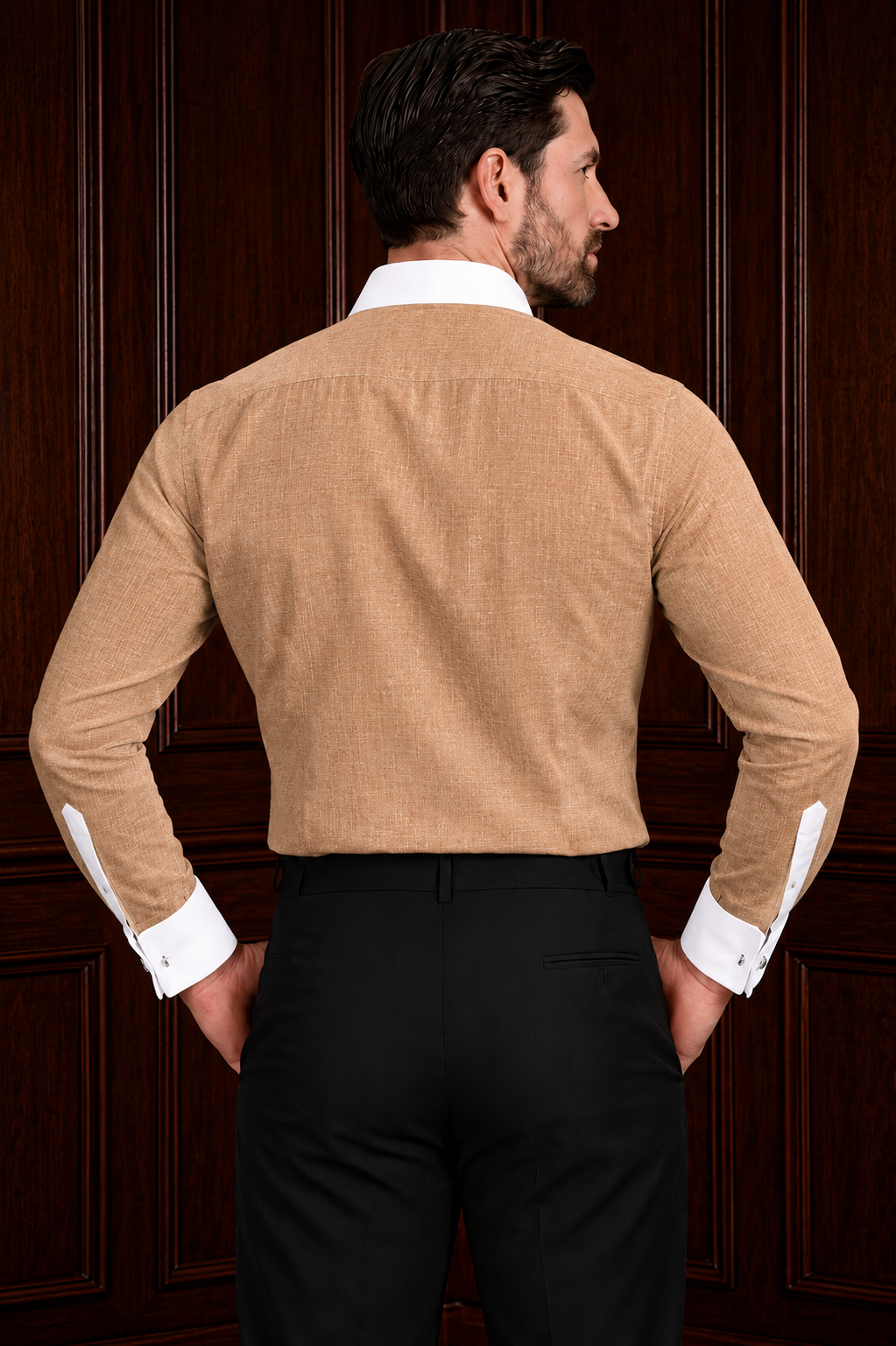 Men’s Light Brown Contrast Shirt – Tailored Button Down with French Cuffs