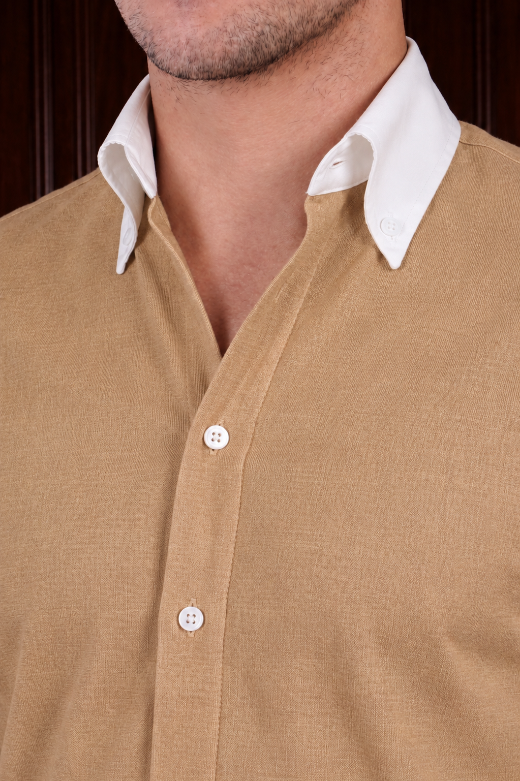Men’s Light Brown Contrast Shirt – Tailored Button Down with French Cuffs