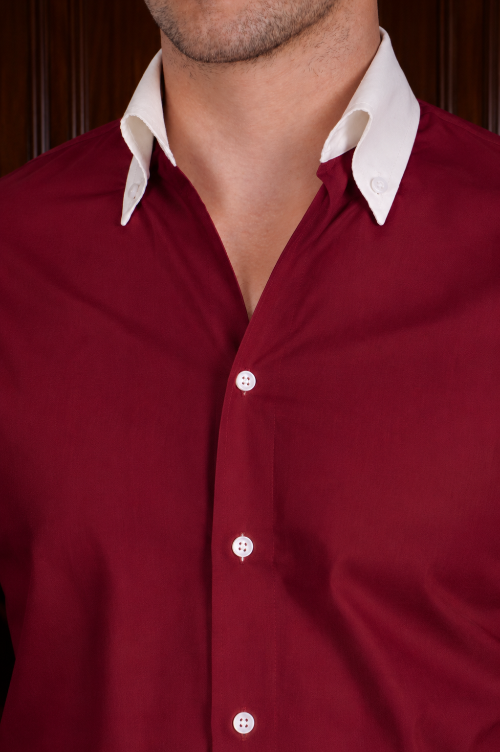 Men’s Wine Contrast Shirt – Tailored Button Down with French Cuffs