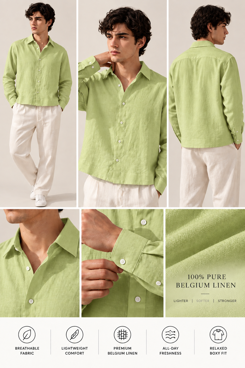 Full Sleeve Olive Green Boxy Fit Pure Belgium Linen Crop Shirt