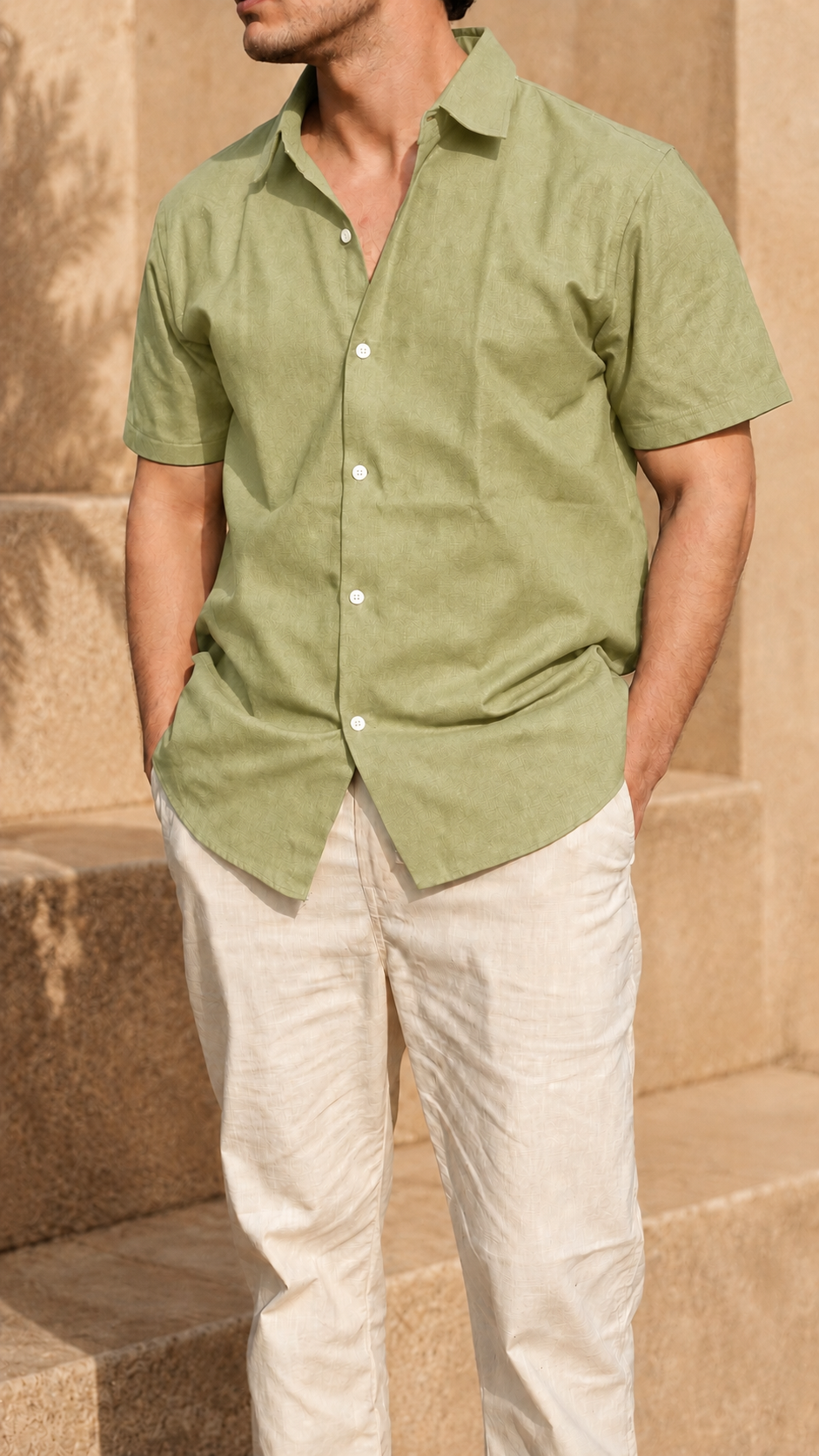 Half Sleeve Men's 100% Belgium Linen Olive Green Shirt | Summer Special
