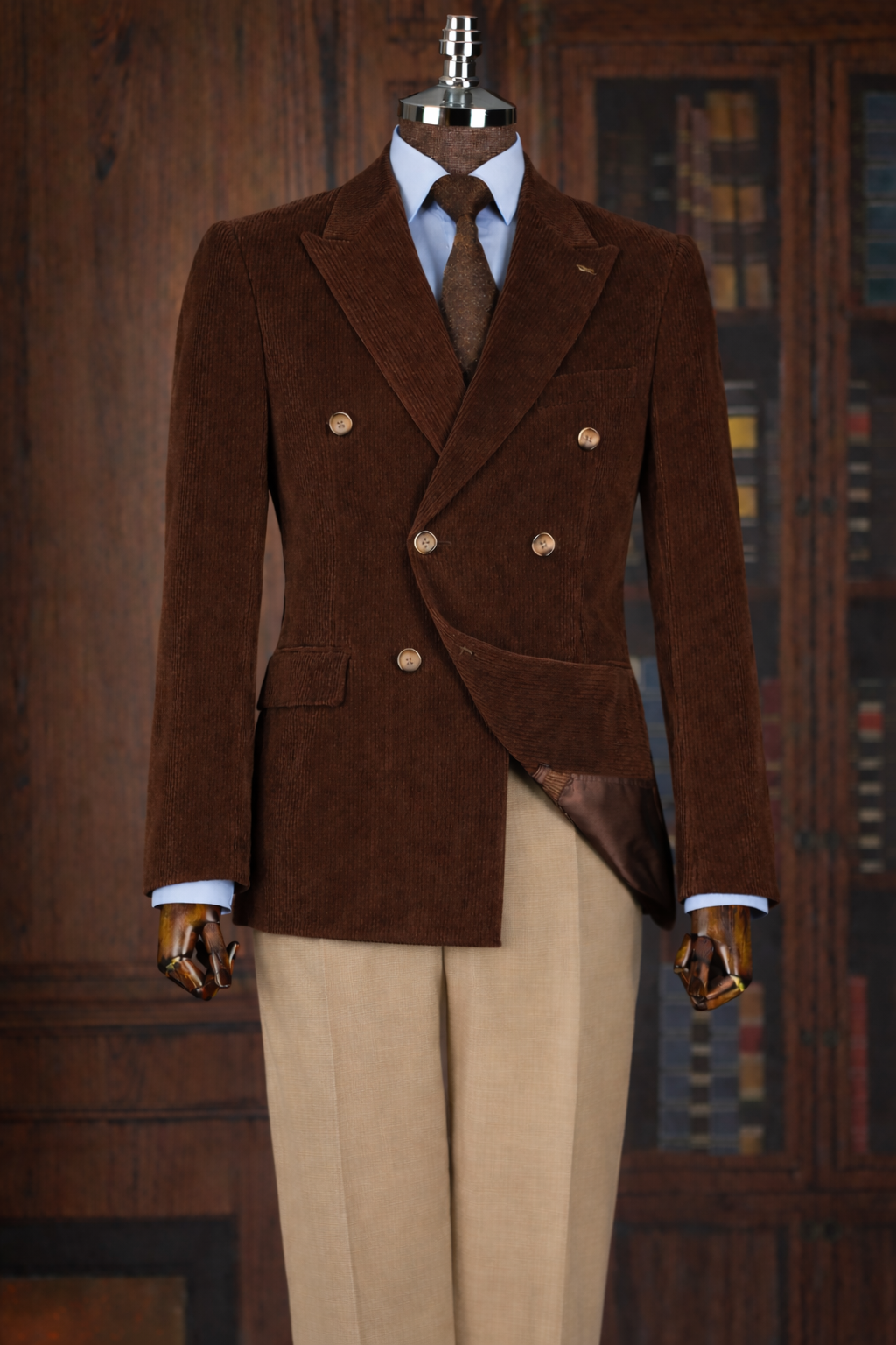 French Cuff Men's Corduroy Brown Double Breasted  Blazer