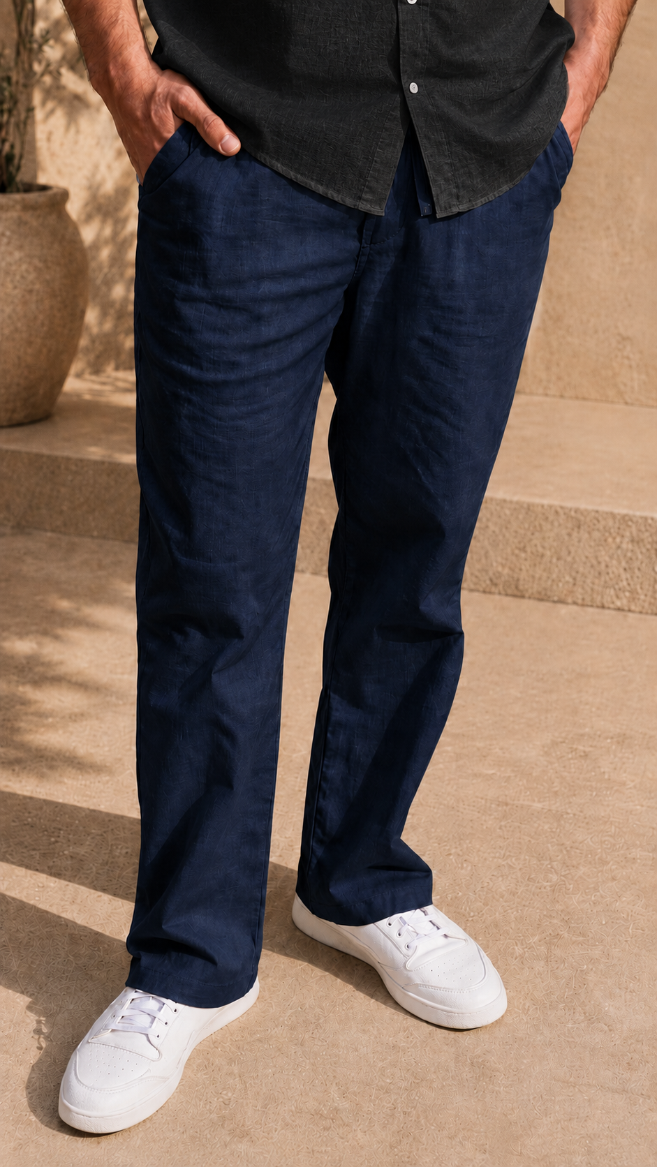 Full Sleeve Belgium Linen Pair For Men | Black Shirt with Navy Pant by frenchcuff
