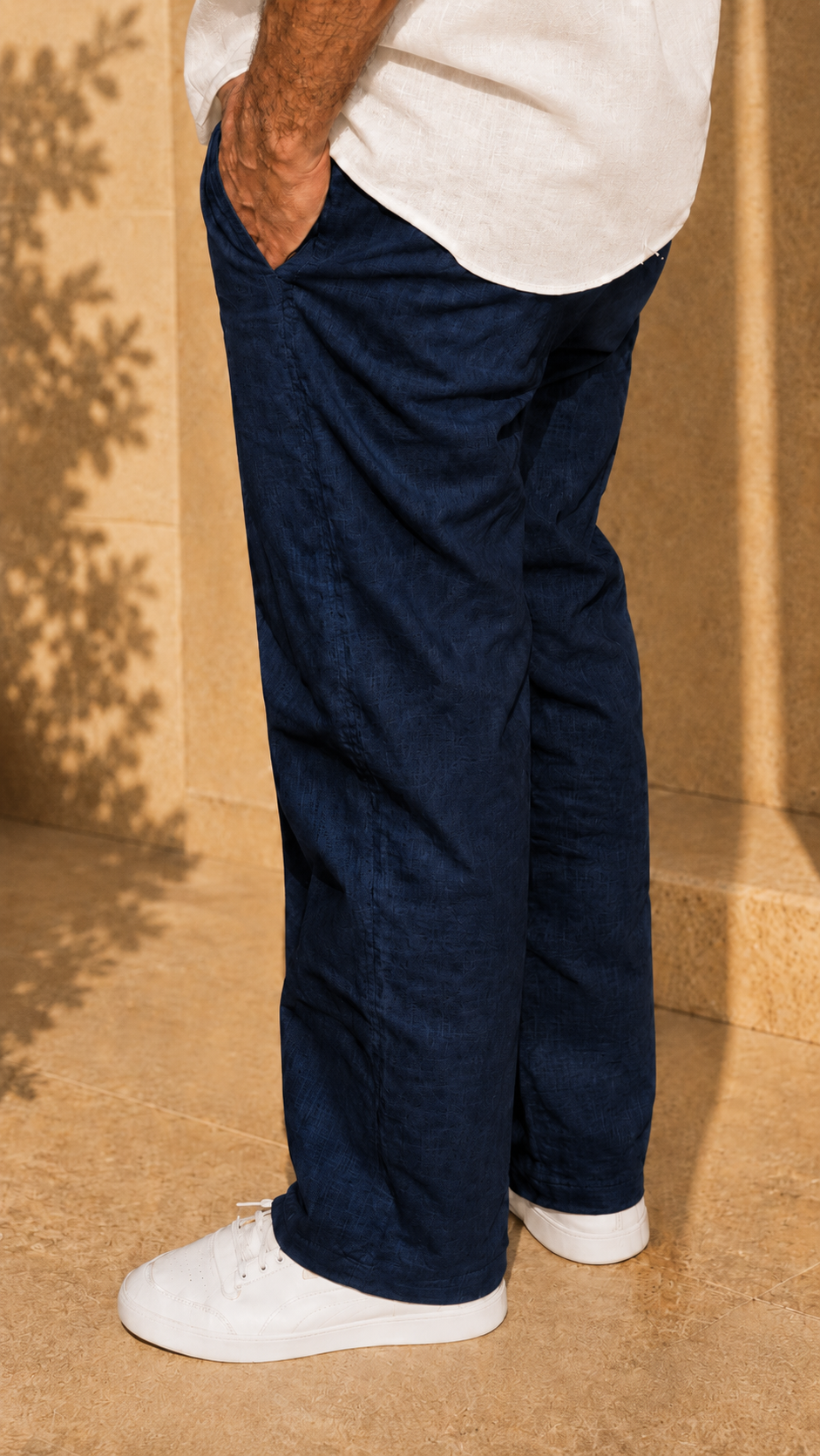 Full Sleeve Belgium Linen Pair For Men | Beige Shirt with Navy Pant by frenchcuff