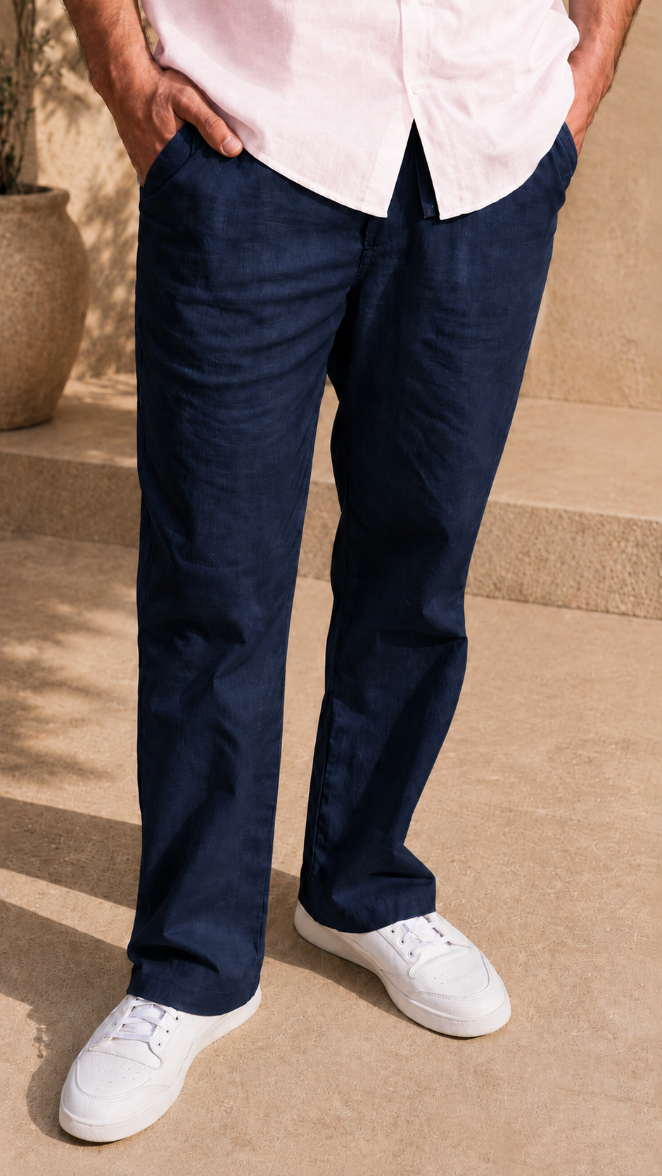 Full Sleeve Belgium Linen Pair For Men | Powder Pink Shirt with Navy Pant