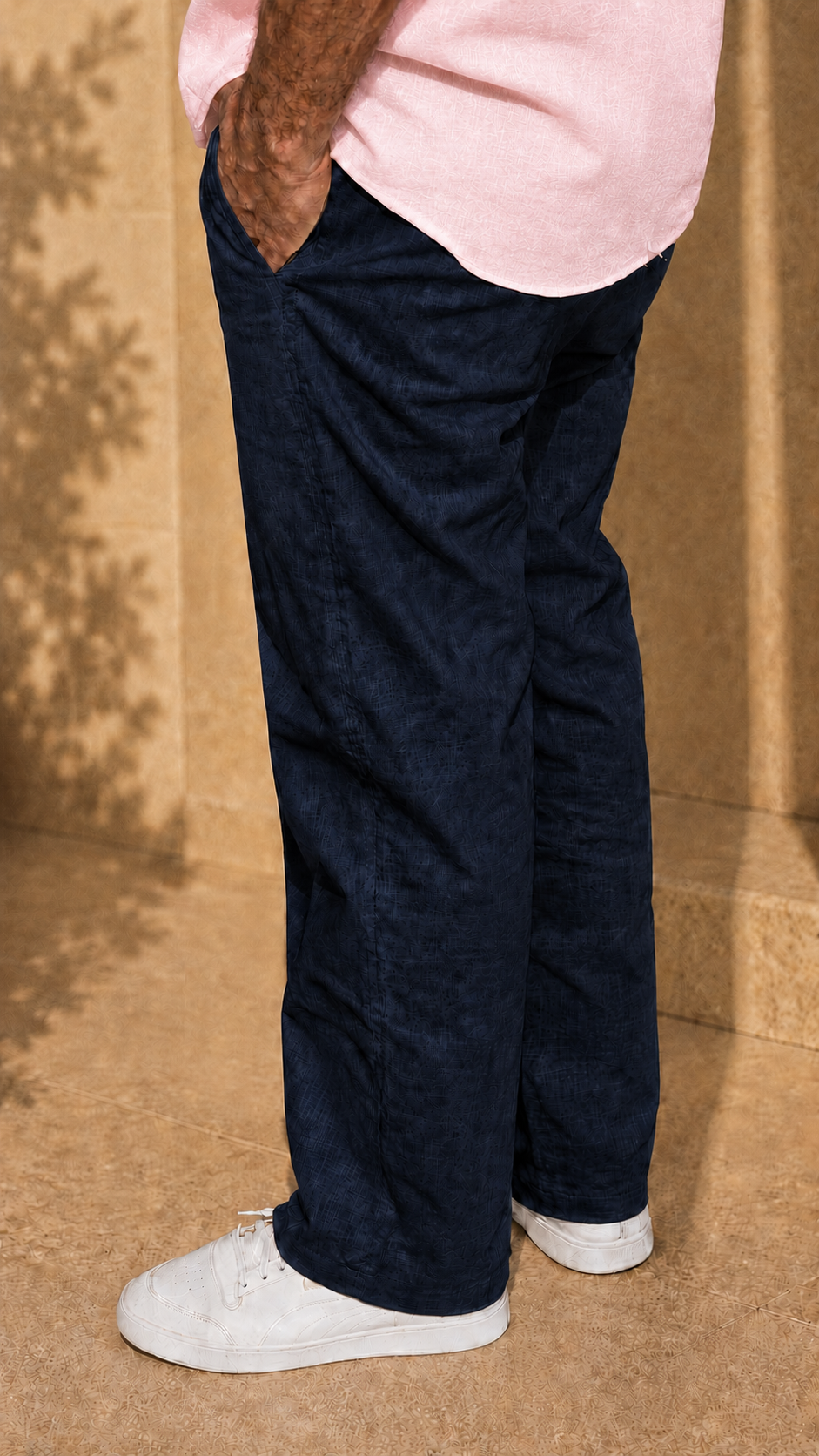 Full Sleeve Belgium Linen Pair For Men | Powder Pink Shirt with Navy Pant