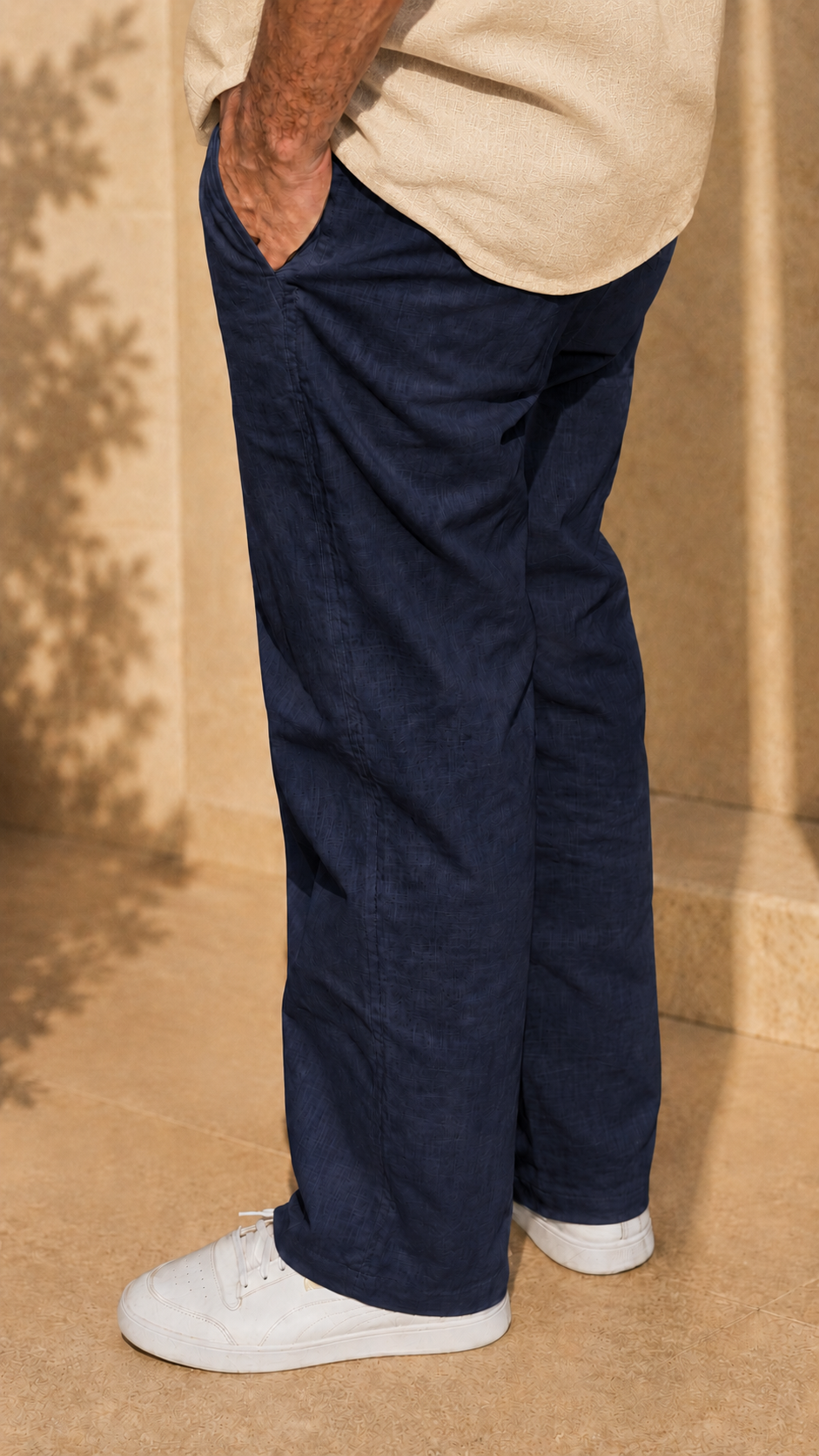 Full Sleeve Belgium Linen Pair For Men | Khaki Shirt with Navy Pant by frenchcuff