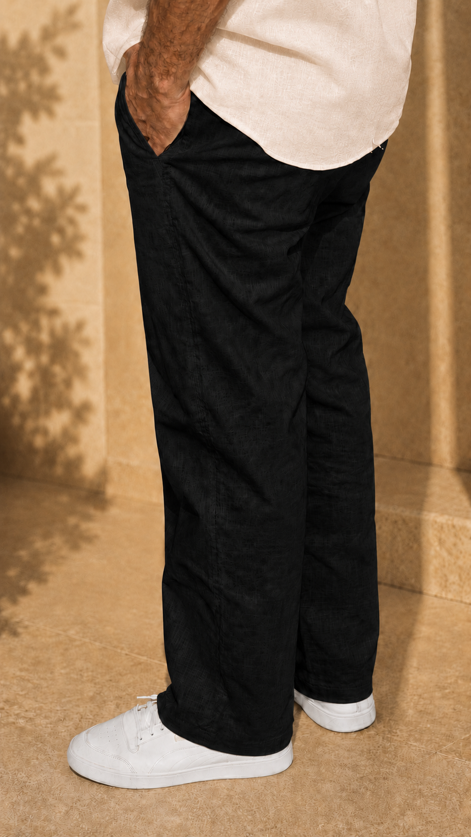 Half Sleeve Belgium Linen Pair For Men | Beige Linen Shirt with Black Linen Pant by frenchcuff