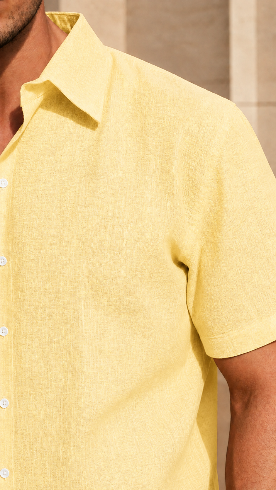 Half Sleeve Belgium Linen Pair For Men | Buttery Yellow Shirt with White Pant by frenchcuff