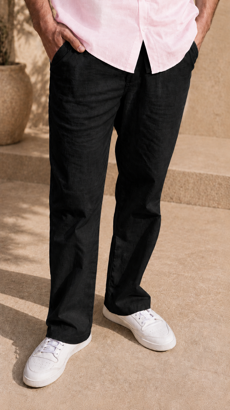 Half Sleeve Belgium Linen Pair For Men | Powder Pink Linen Shirt with Black Linen Pant