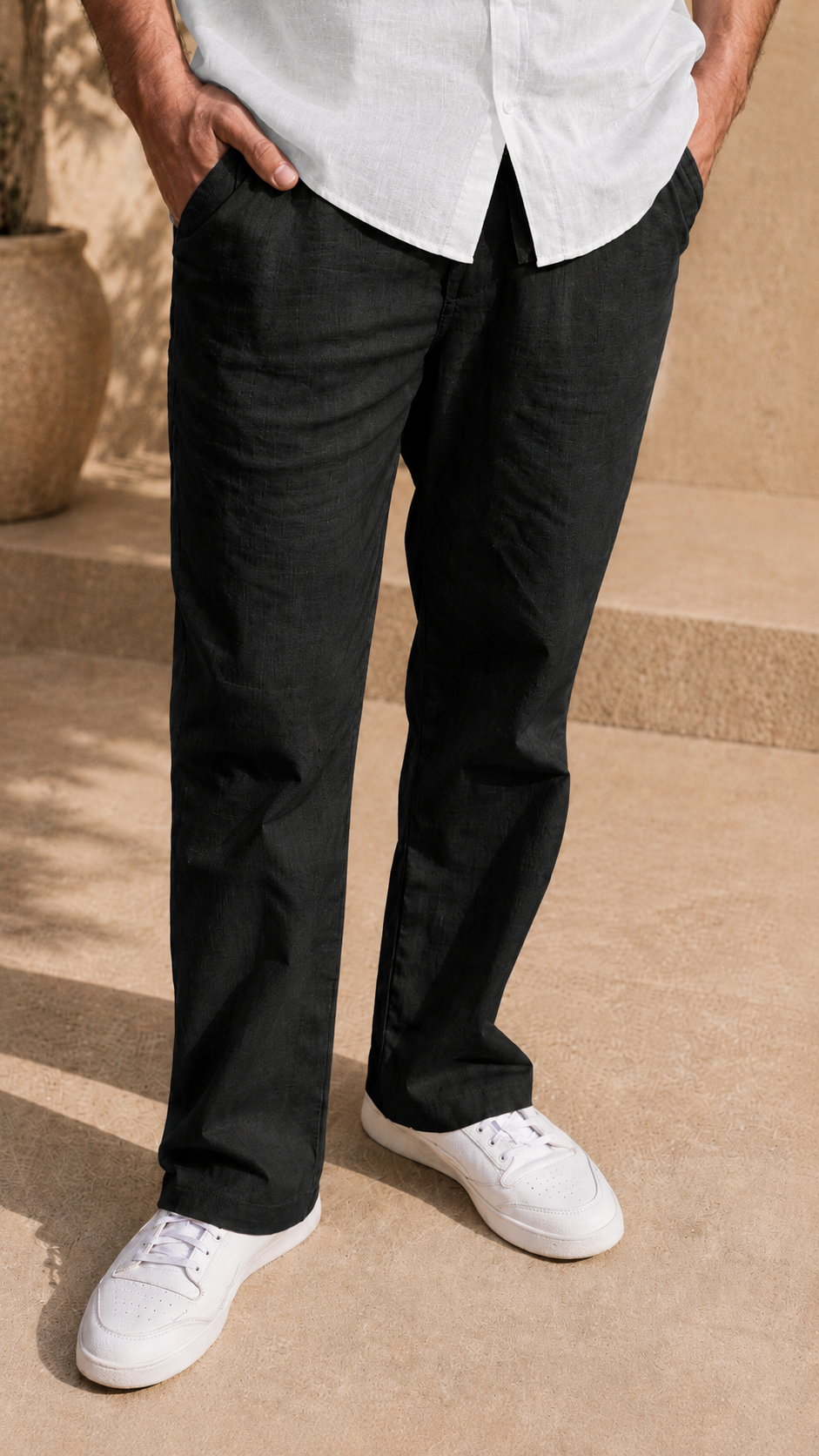 Half Sleeve Belgium Linen Pair For Men | Grey Shirt with Black Linen Pant by frenchcuff