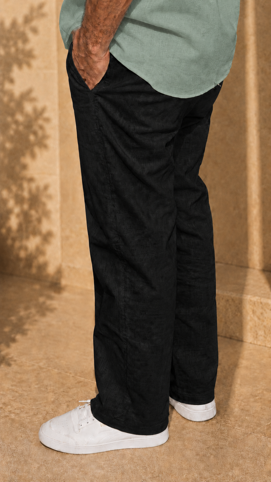 Half Sleeve Belgium Linen Pair For Men | Minty Green Shirt with Black Linen Pant by frenchcuff