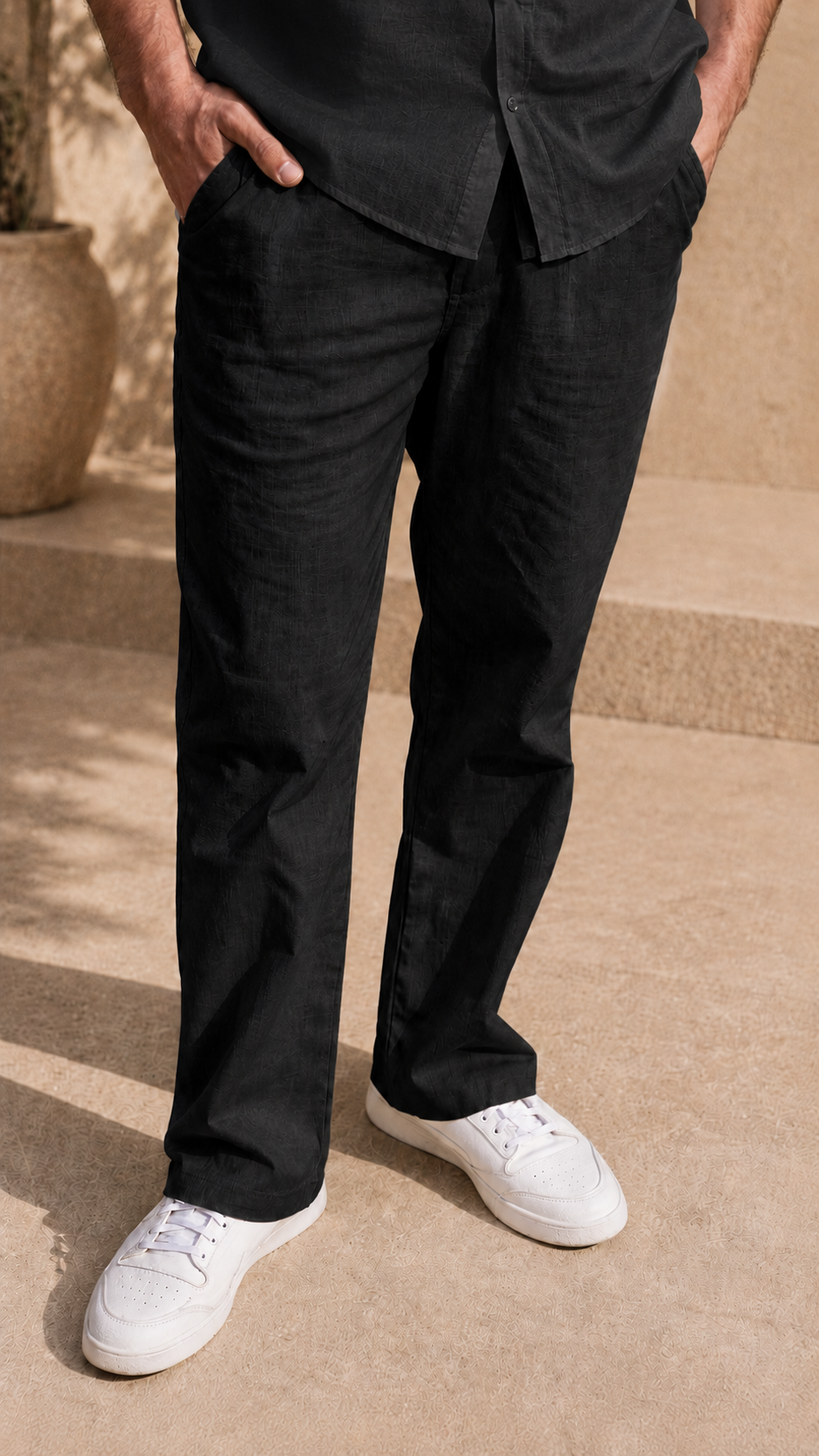 Half Sleeve Belgium Linen Pair For Men | Black Linen Shirt with Black Linen Pant by frenchcuff