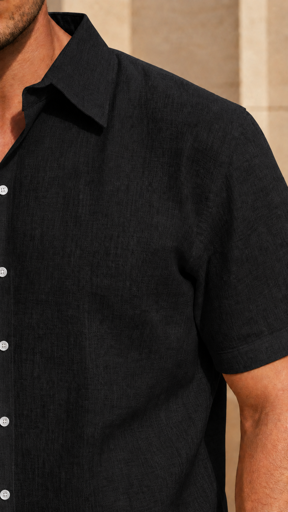 Half Sleeve Belgium Linen Pair For Men | Black Linen Shirt with Black Linen Pant by frenchcuff