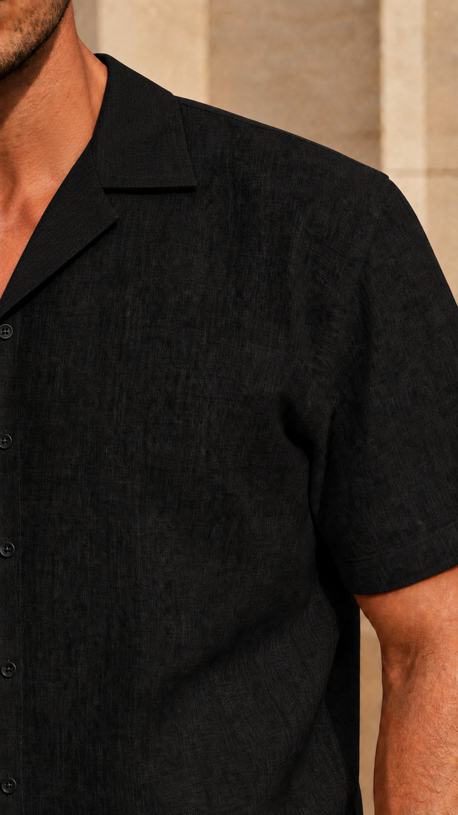 Cuban Collar Half Sleeve Men's Belgium Linen Black Shirt | Summer Wear