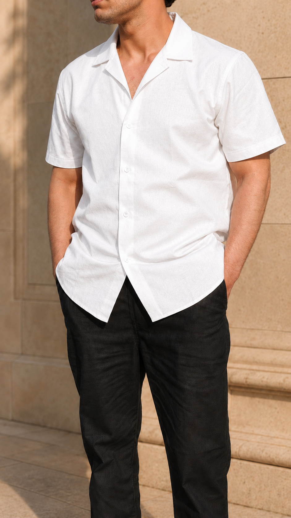 Cuban Collar Half Sleeve Men's Belgium Linen White Shirt | Summer Wear
