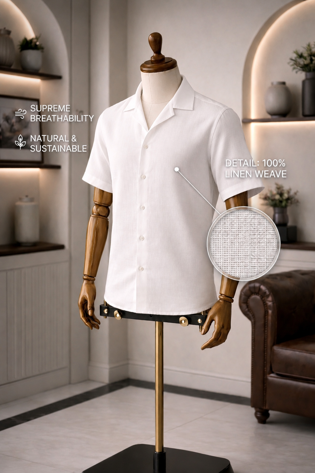 Cuban Collar Half Sleeve Men's Belgium Linen White Shirt | Summer Wear