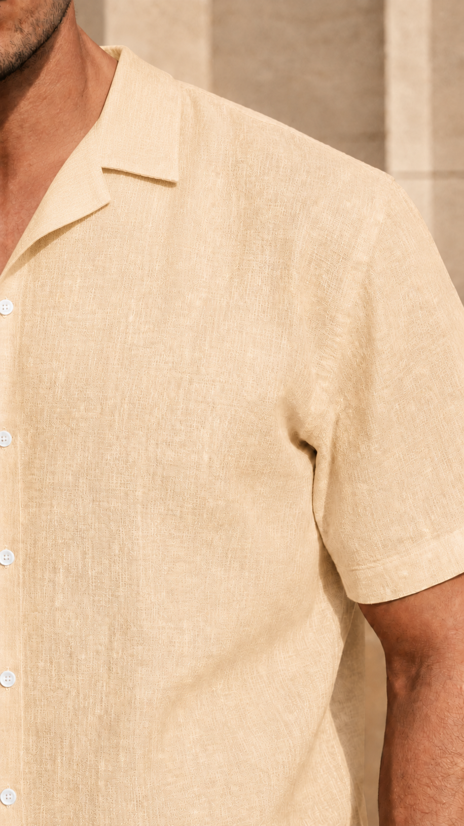 Cuban Collar Half Sleeve Men's Belgium Linen Khaki Shirt | Summer Wear