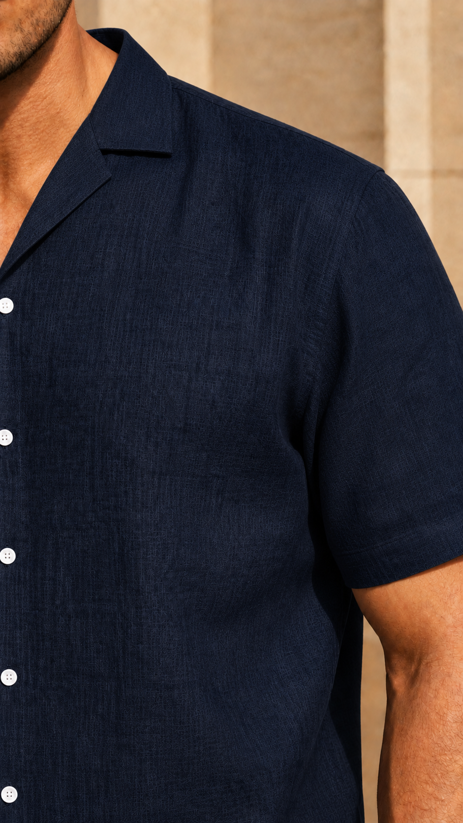 Cuban Collar Half Sleeve Men's Belgium Linen Navy Shirt | Summer Wear