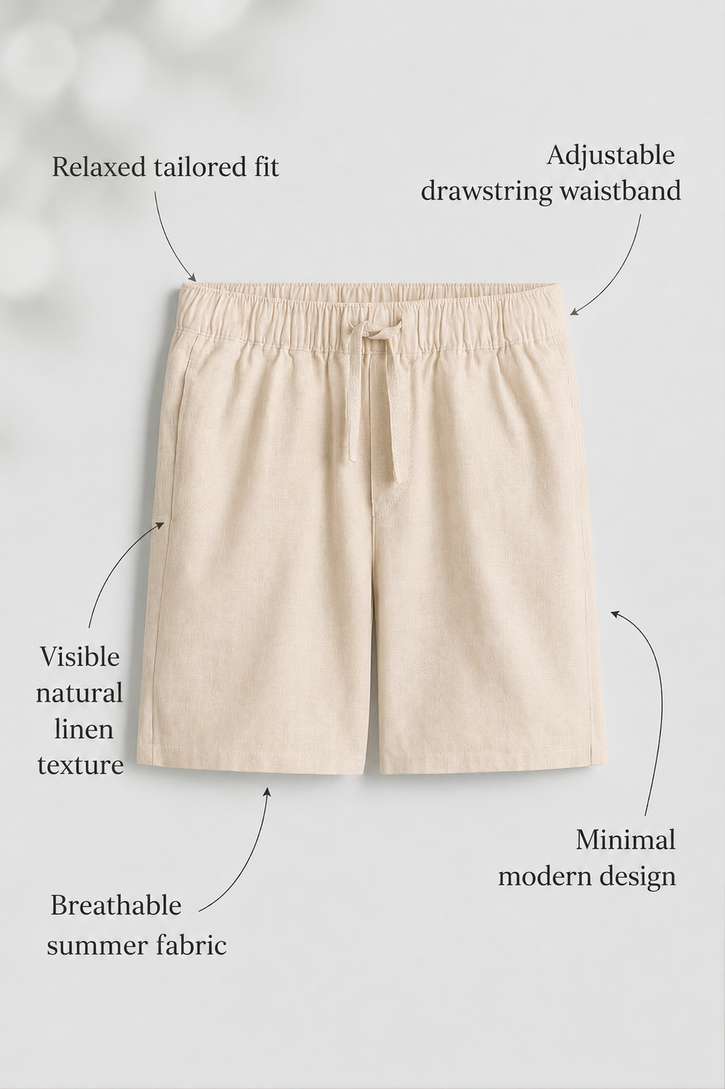 Beige Linen Drawstring Shorts by French Cuff