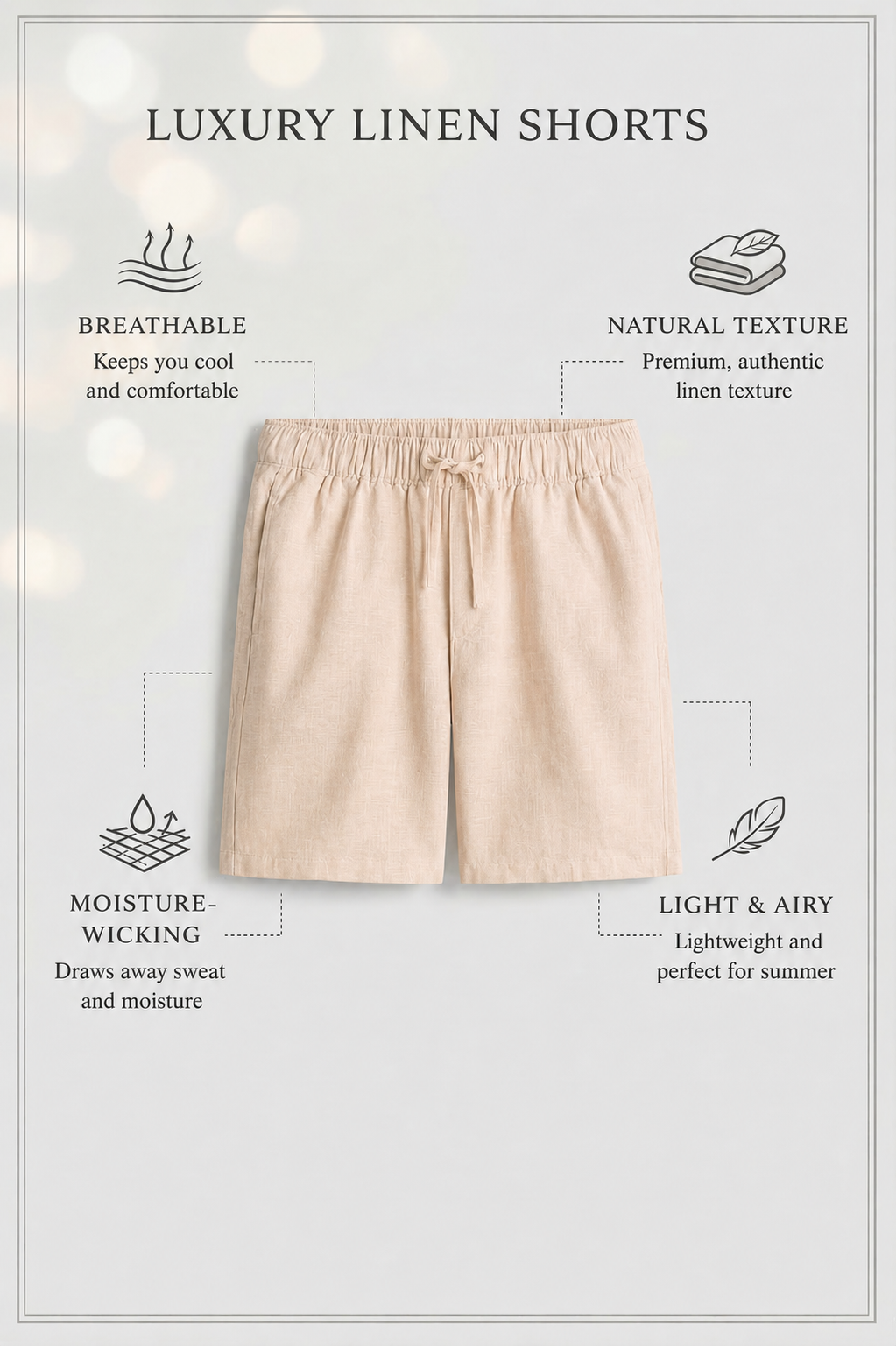 Beige Linen Drawstring Shorts by French Cuff