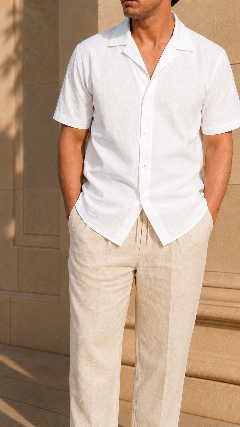 Cuban Collar Half Sleeve Men's Belgium Linen White Shirt | Summer Wear