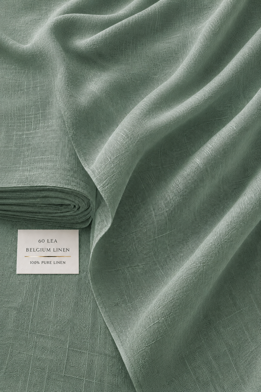 French Cuff 100% Belgium Linen Green Fabric.