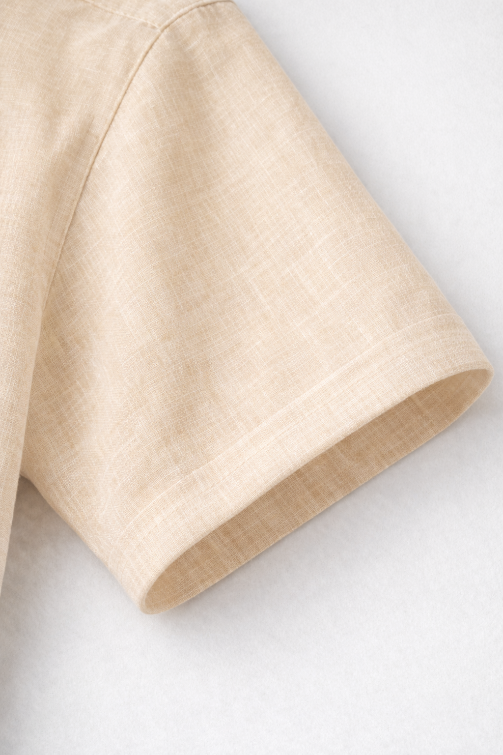 French Cuff Men's Pure Linen Beige Half Sleeve Shirt | Summer Wear