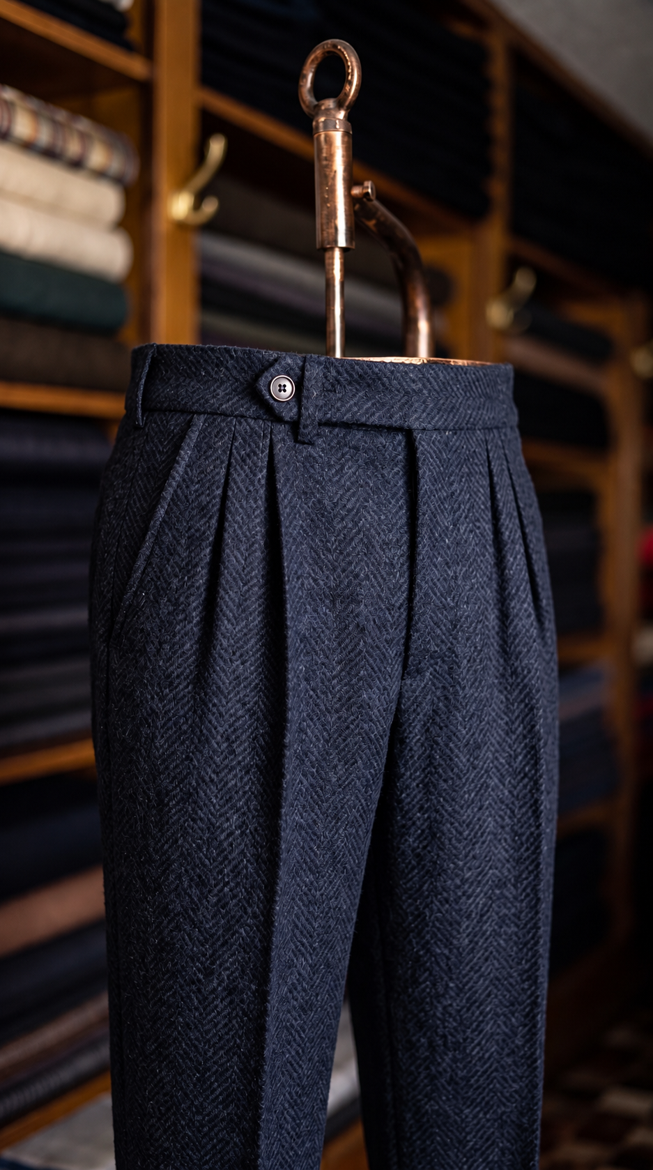 Viceroy Navy Herringbone Double Pleated Trousers for Men