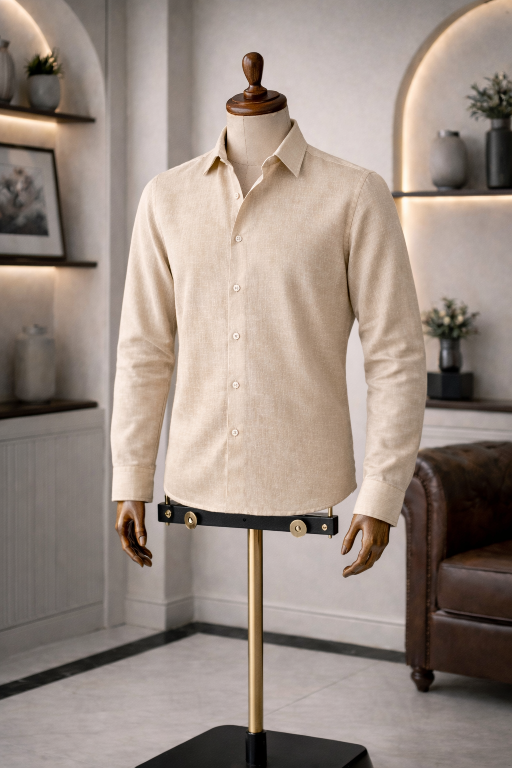 Full Sleeve Men's Pure Linen Beige Shirt | Summer Wear