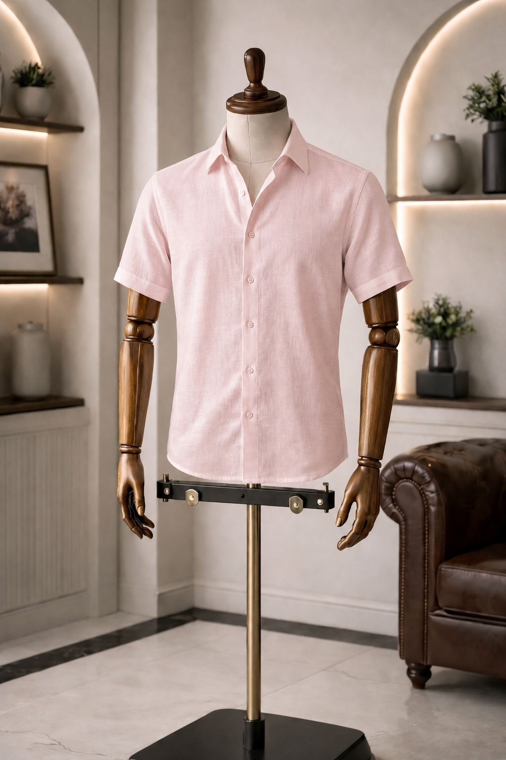 Half Sleeve Men's Pure Linen Powder Pink Shirt | Summer Wear