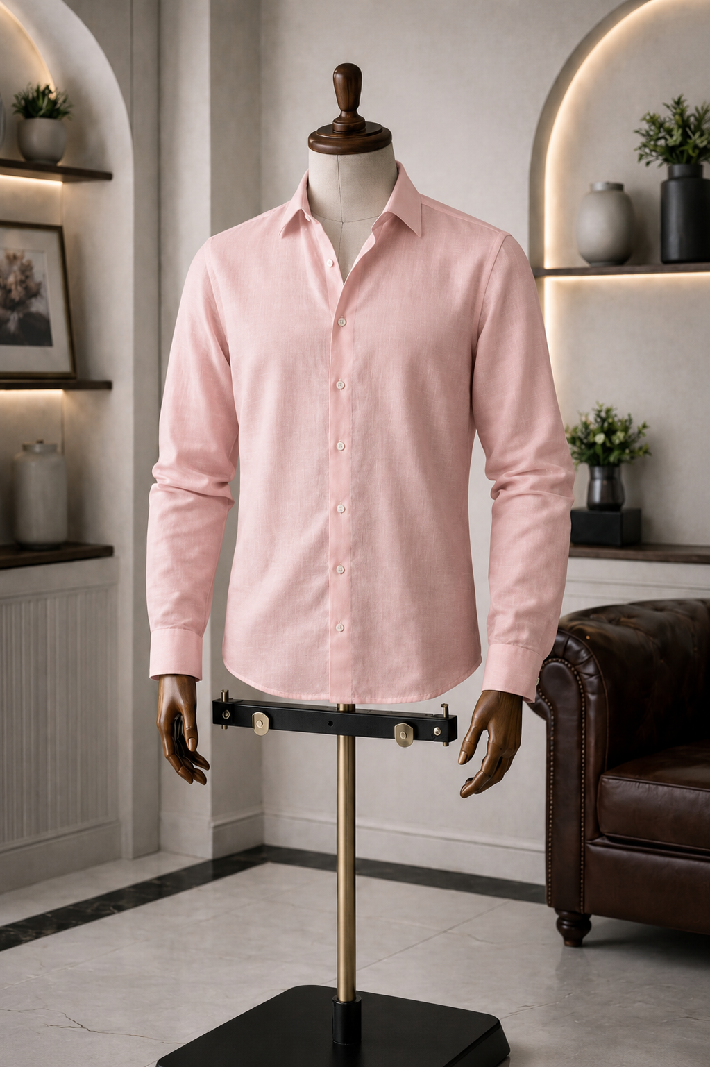Full Sleeve Men's Pure Linen Powder Pink Shirt | Summer Wear