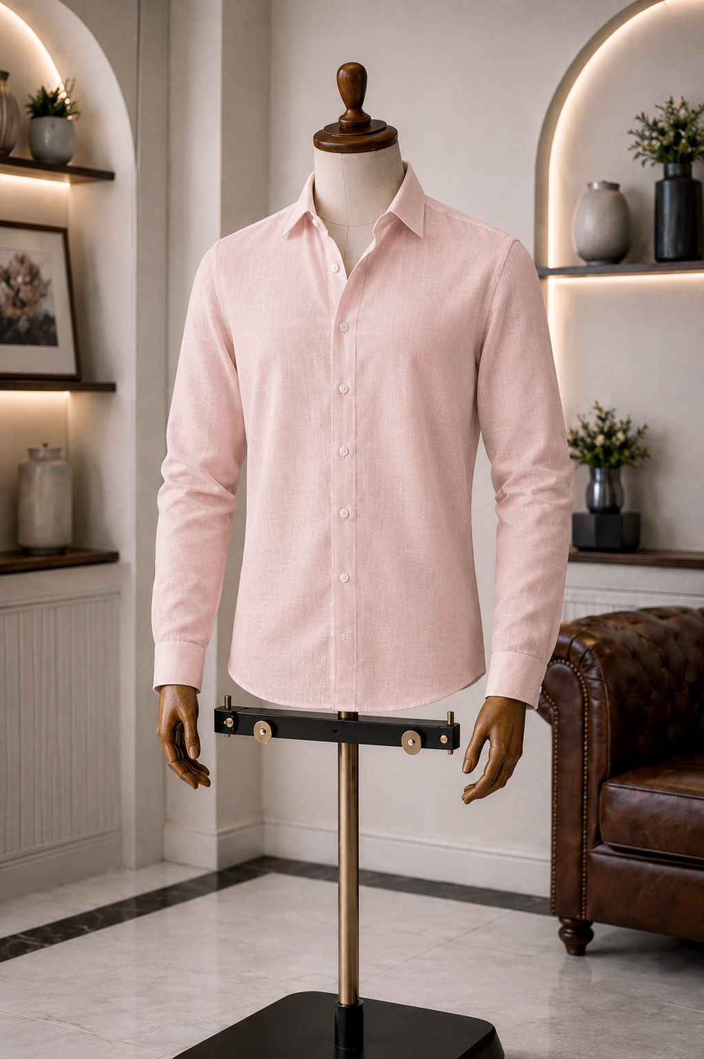Full Sleeve Men's Pure Linen Powder Pink Shirt | Summer Wear