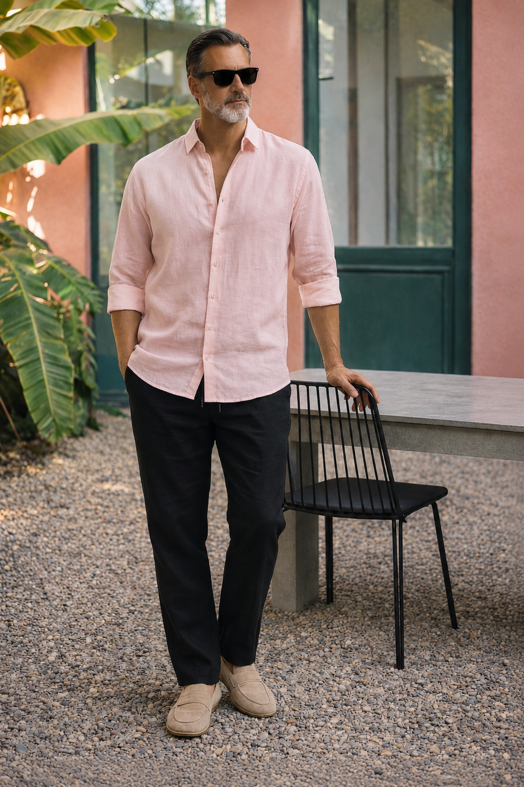 Full Sleeve Men's Pure Linen Powder Pink Shirt | Summer Wear