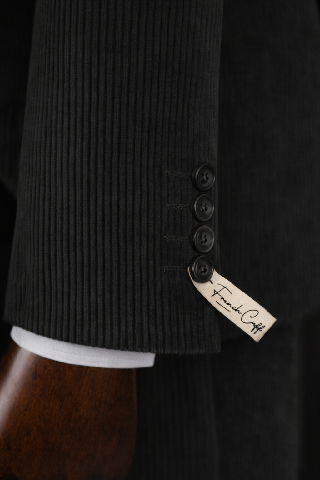 French Cuff Corduroy Black Double Breasted 2-Piece Suit