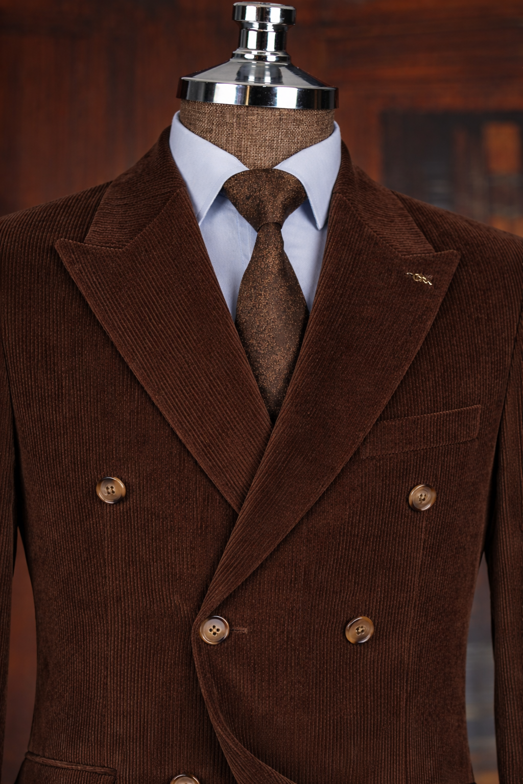French Cuff Men's Corduroy Brown Double Breasted  Blazer