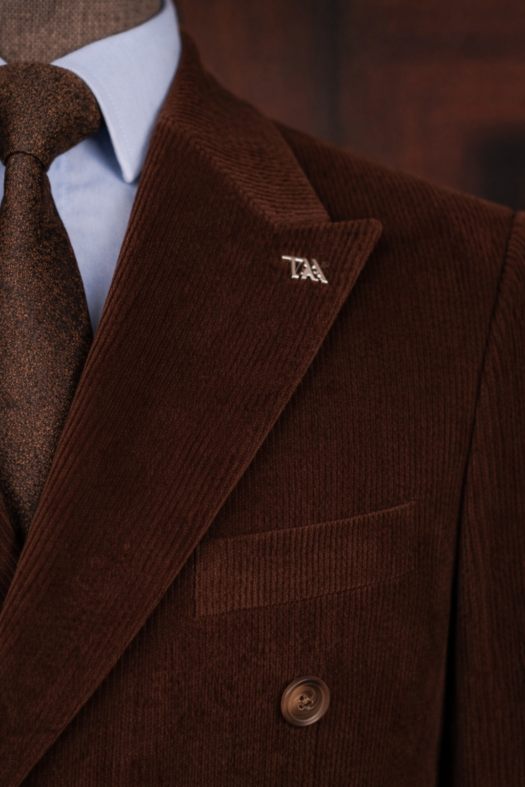 French Cuff Men's Corduroy Brown Double Breasted  Blazer