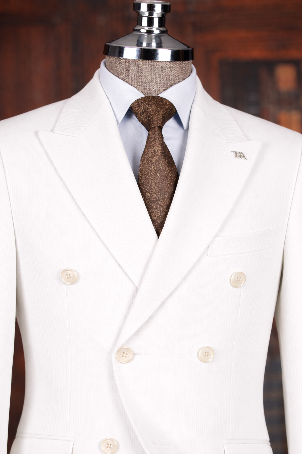 French Cuff Corduroy White Double Breasted 2-Piece Suit