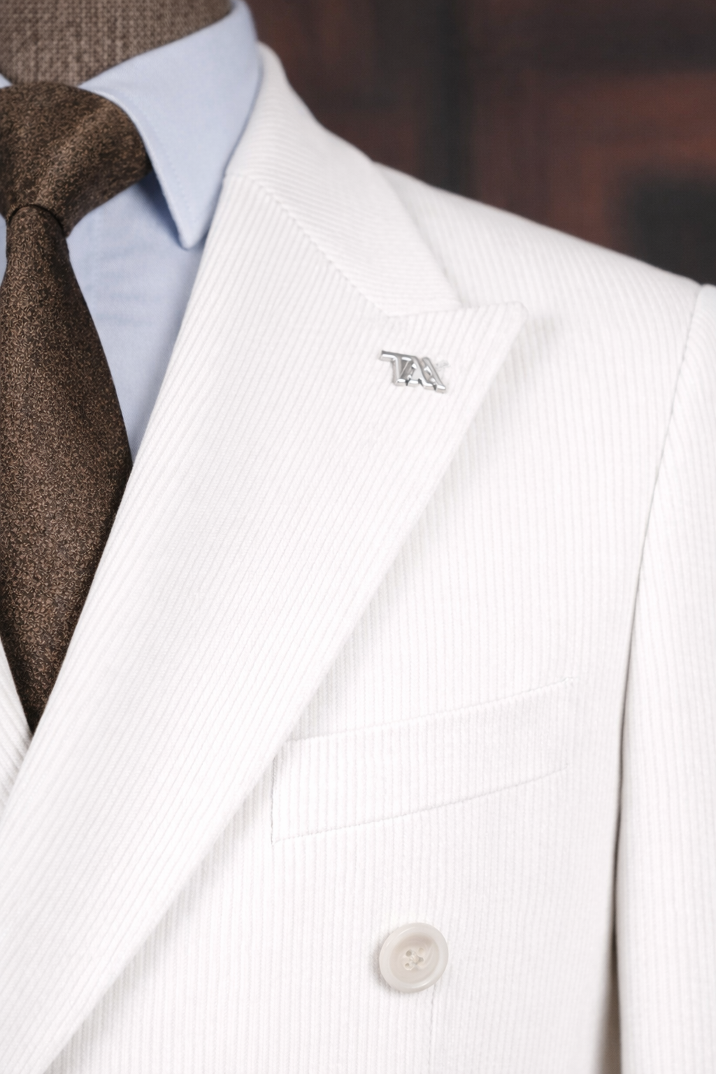 French Cuff Corduroy White Double Breasted 2-Piece Suit