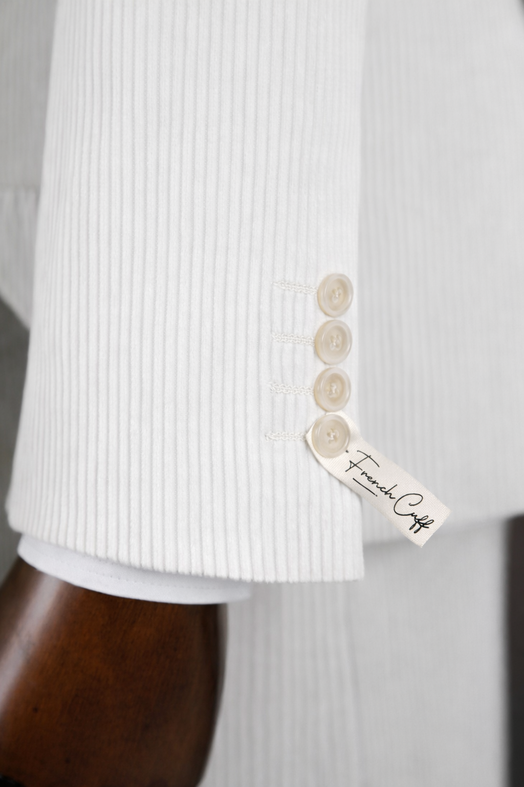 French Cuff Corduroy White Double Breasted 2-Piece Suit