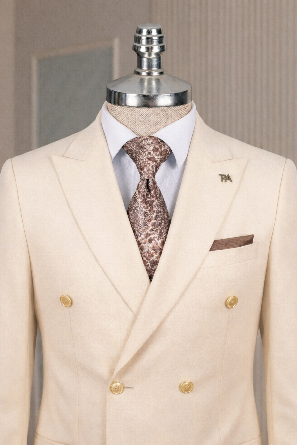 French Cuff Men's Beige Double Breasted Blazer