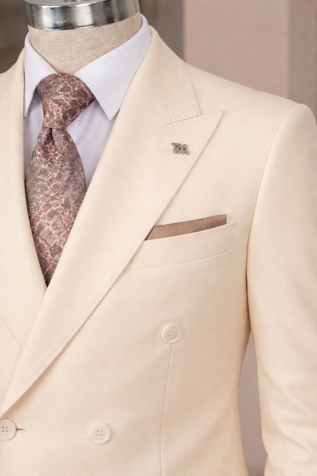French Cuff Men's Beige Double Breasted Blazer