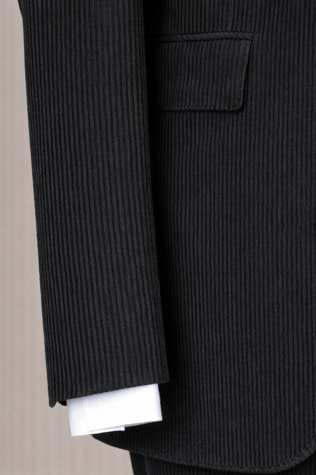 French Cuff Men's Black Corduroy Double Buttoned 3-Piece Suit