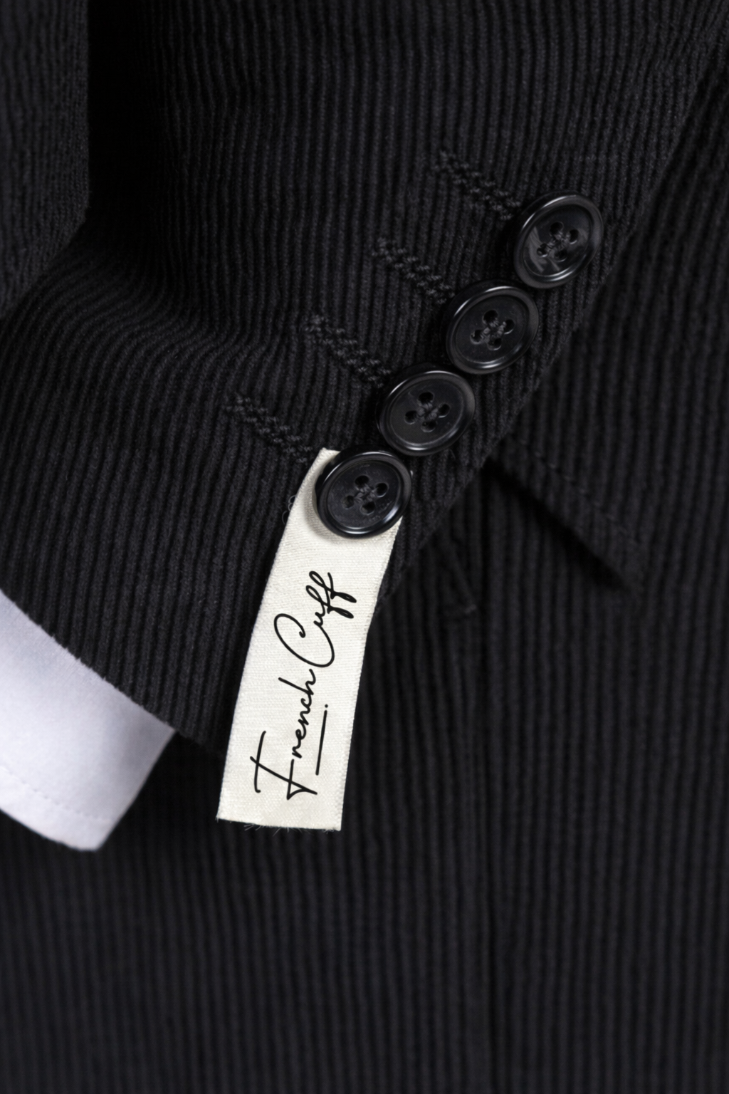 French Cuff Men's Black Corduroy Double Buttoned 3-Piece Suit