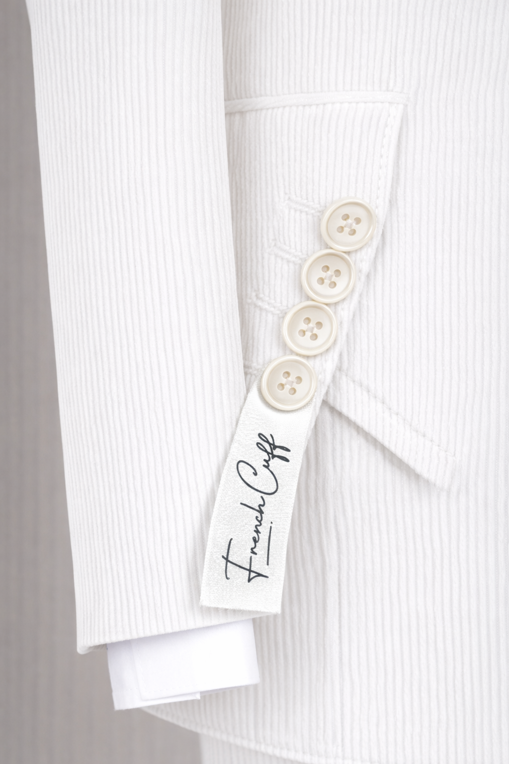 French Cuff Men's White Corduroy Double Buttoned 3-Piece Suit