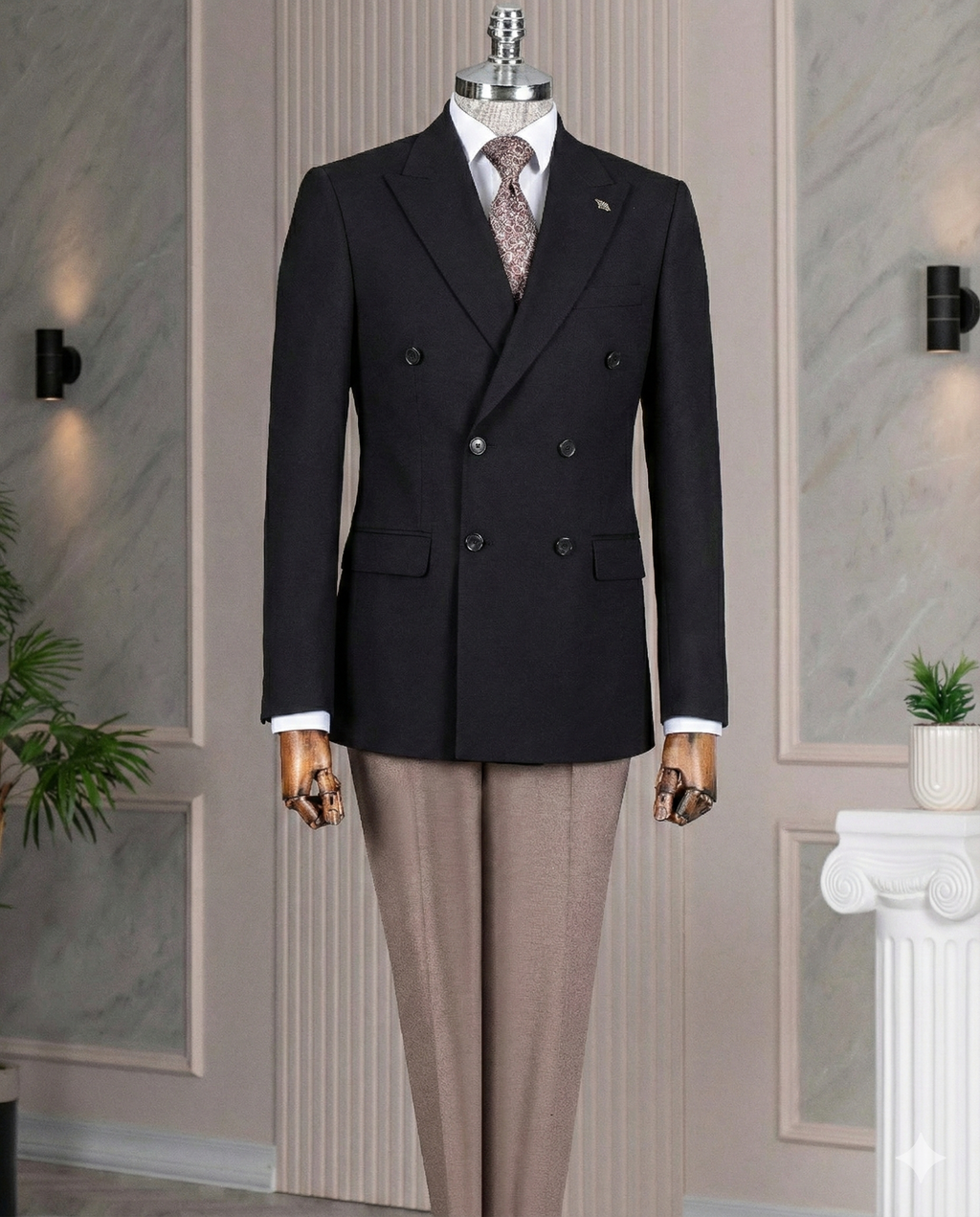 French Cuff Men's Black Double Breasted Blazer