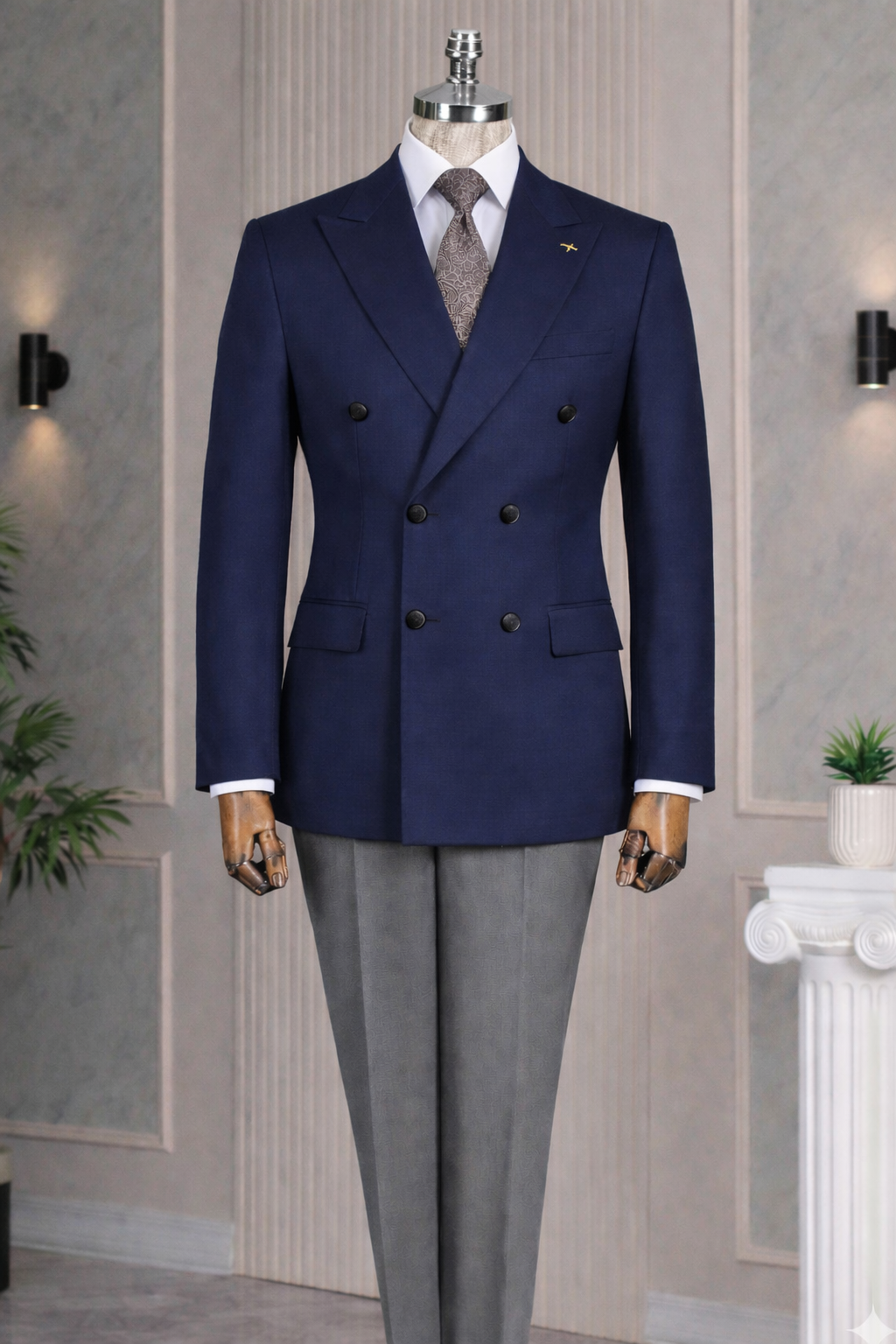 French Cuff Men's Blue Double Breasted Blazer